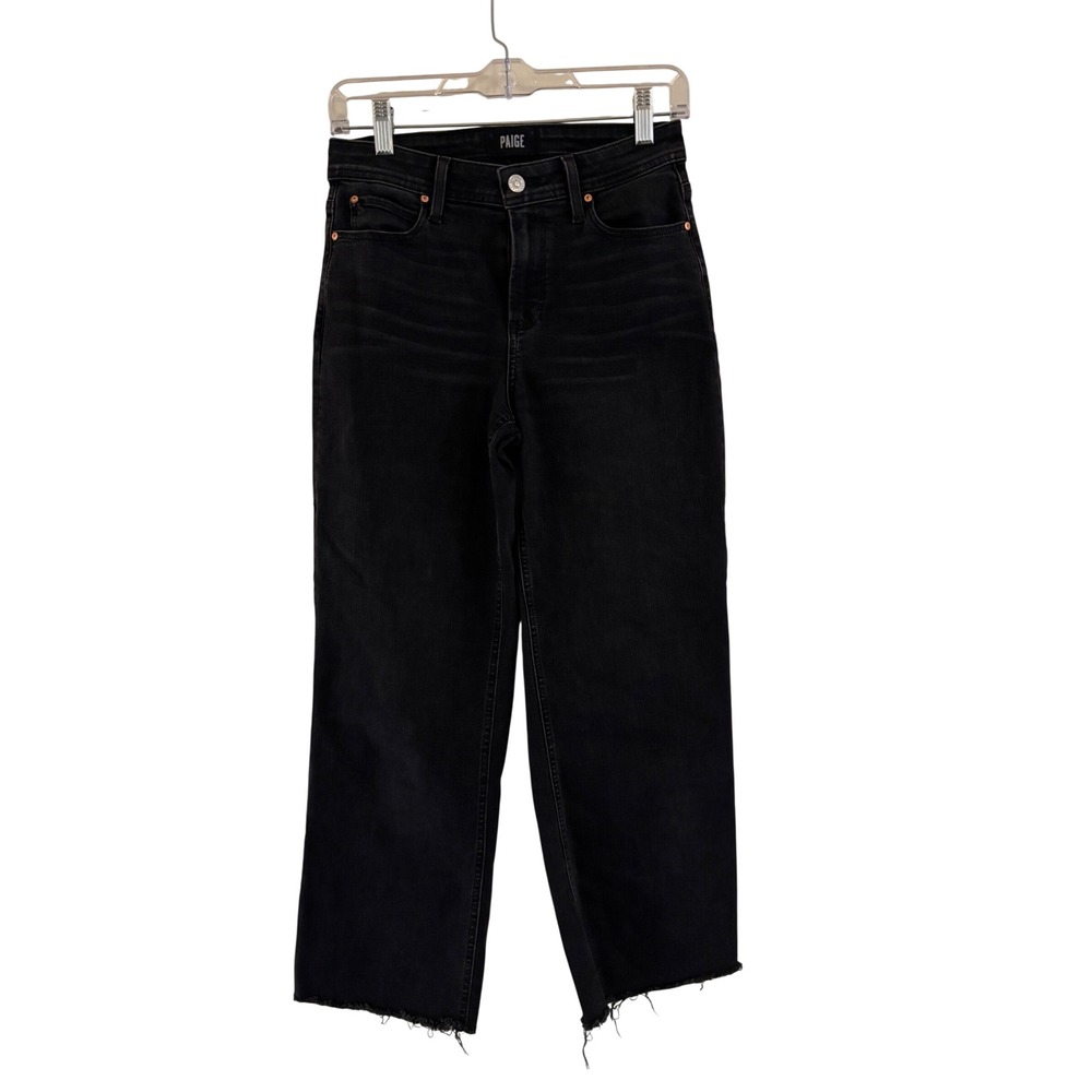Paige Nellie High Rise Wide Leg Raw Hem Black Jeans Size 26